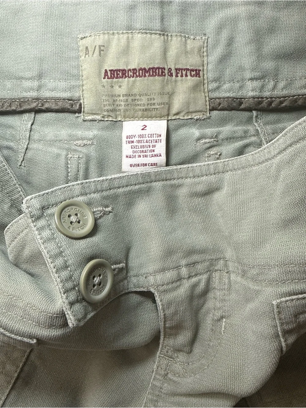 Abercrombie & Fitch Women's Chino Shorts 2 Green Low-Rise Twill Belted 2
